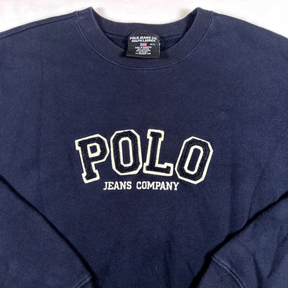 Polo Jeans Co Ralph Lauren Vintage Sweatshirt Navy Blue Logo Crewneck Women M/L